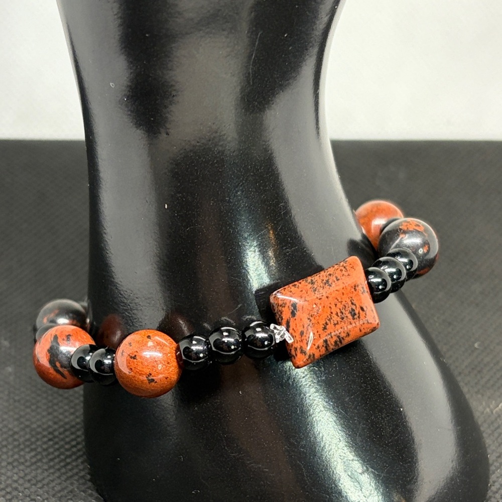 Mahogany Obsidian and Black Onyx Stretch Bracelet